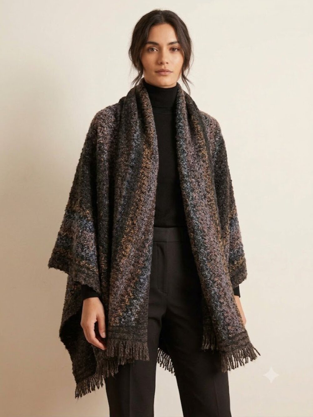 Vintage Oscar de la Renta Designer Felted Wool & Mohair Fringe Cape Wrap